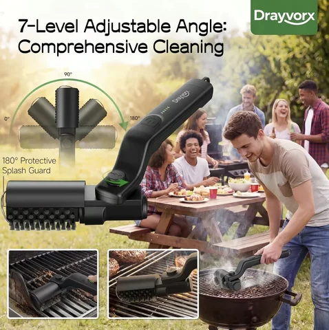 Electric BBQ Grill Brush with 3-Speed Settings 2600mAh Cordless Rechargeable Adjustable Angle Grill Cleaning Tool