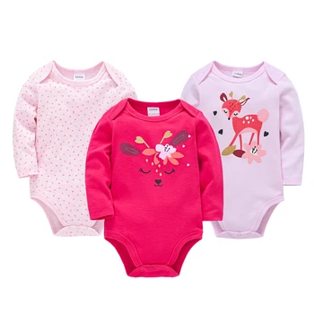 Kavkas 3 pièces/ensemble bébé filles vêtements mignon imprimé 100% coton à manches longues infantile body 0-12 mois nouveau-né Jumspuit