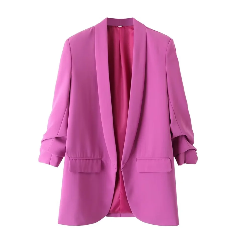 2024ZAR * Spring/Summer New Women\'s Fashion with Explosive Temperament, Colored Candy, Cuff Fold, Buckle Free Suit Coat