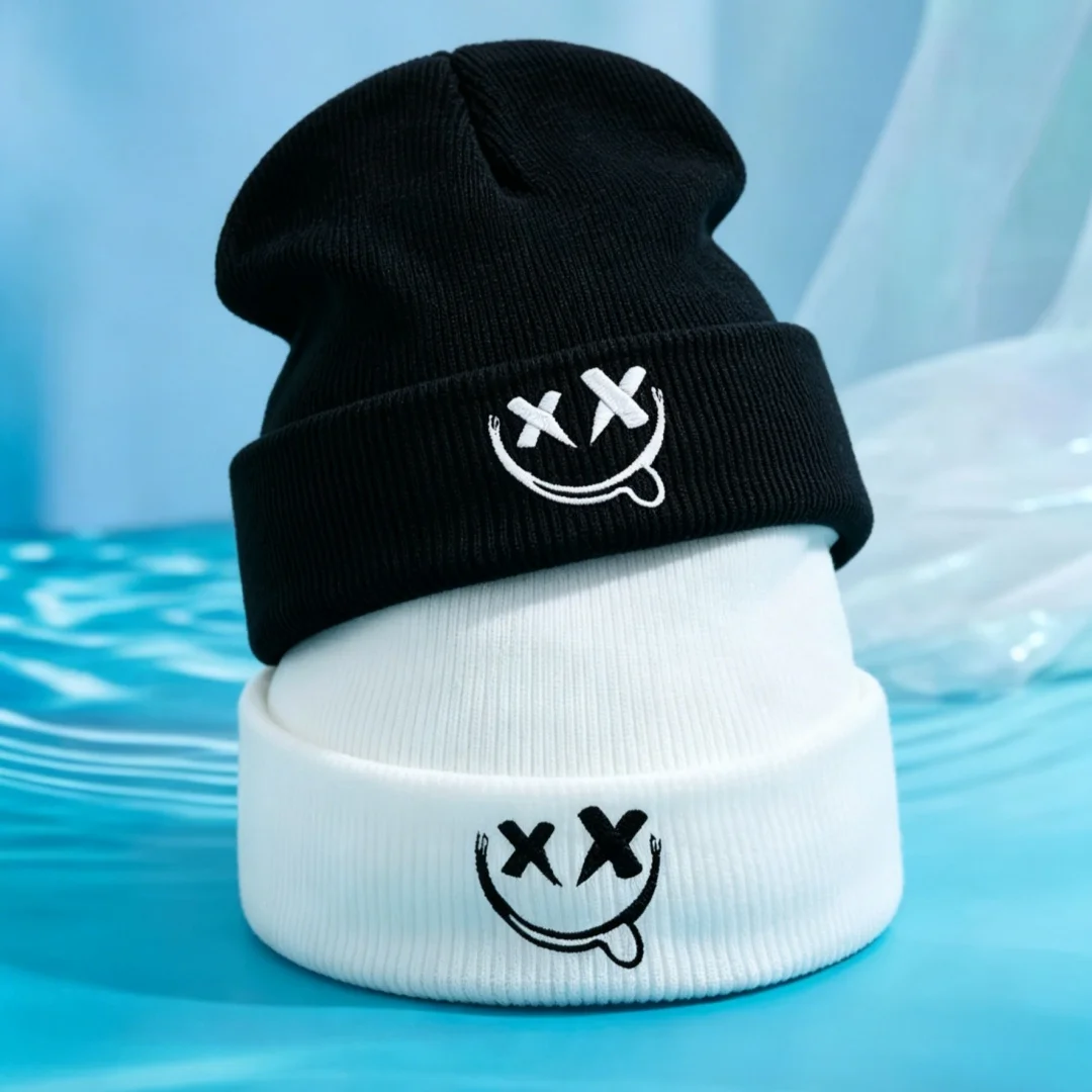 1Pc/2pcs/3pcs Acrylic Embroidered Winter Beanie Cap, Knit Ha