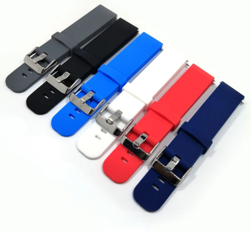Быстросъемный силиконовый ремешок для часов 18 мм, 20 мм, 22 мм, резиновый браслет для Samsung Galaxy, Huawei GT, Amazfit, водонепроницаемый