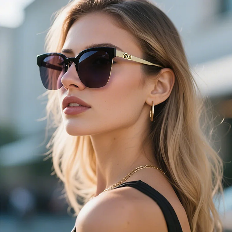 

Frameless square women's fashionable sunglasses luxury designer personalized sunglasses new outdoor bicycle men's sunshade sungl