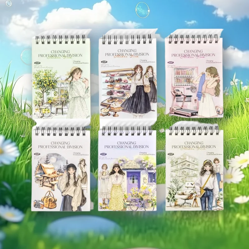 

1Pack/2Pack Versatile Professions Coil Sticker Book 6 Career Themes for Journal Roleplay Decor