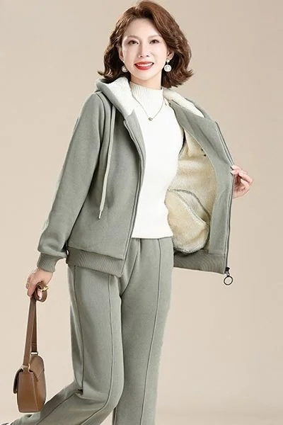 

Женский осенне-зимний комплект спортивной одежды среднего возраста, утолщенная куртка на хлопковой подкладке + теплый флисовый комплект из двух предметов для женщин