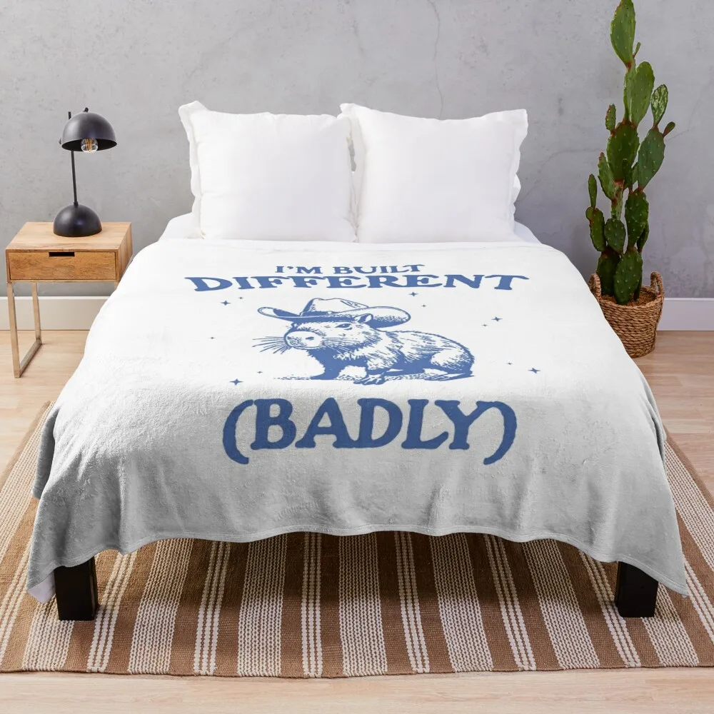 I’m Built Different Badly Vintage Style Shirt, Retro Cartoon T Shirt, Weird T Shirt, Meme T Cabybara Throw Blanket