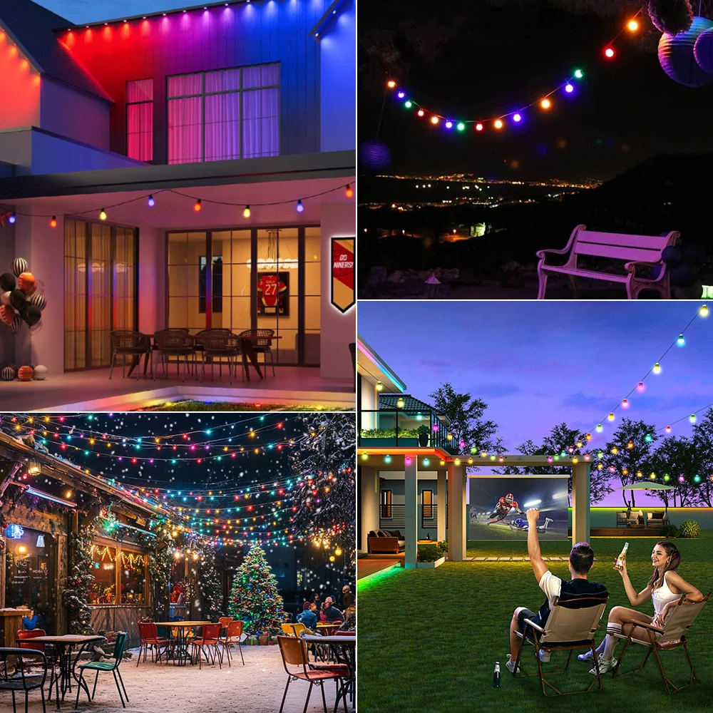 Globe Multicolor Garland Lights G40 2200K Colorful Hanging LED Bulbs Outdoor String Light for Backyard Porch Patio Balcony Party