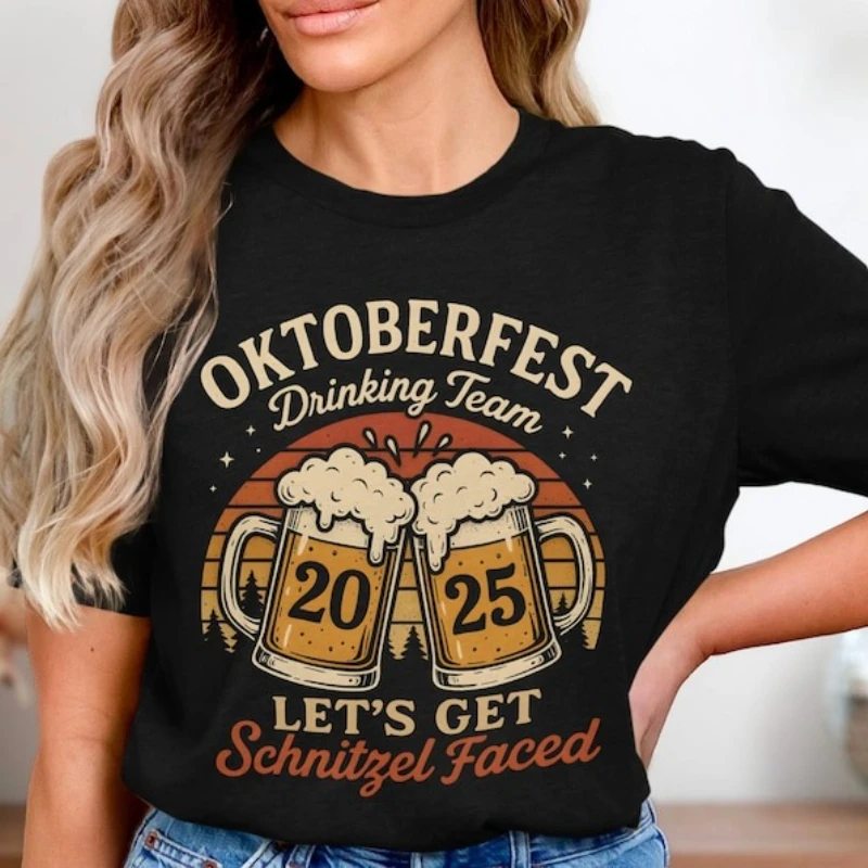 Oktoberfest Trinkshirt, lustiges Schnitzel-Gesicht, Bier, deutsche Party, Bierliebhaber, bayerisches Festival, Grafik-T-Shirt, Baumwolle, bedrucktes Oberteil