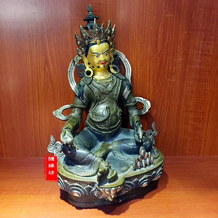 32cm LARGE # HOME hall efficacious Protection Talisman Buddhism gold-plated gilt  Yellow Jambhala buddha God of wealth statue