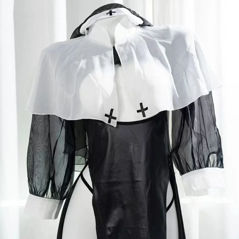 Sexy Nun Women Halloween Cosplay Costumes Breast Opening Exposure See-Through Fantasy Erotica Lingerie Hollow Underwear Outfit