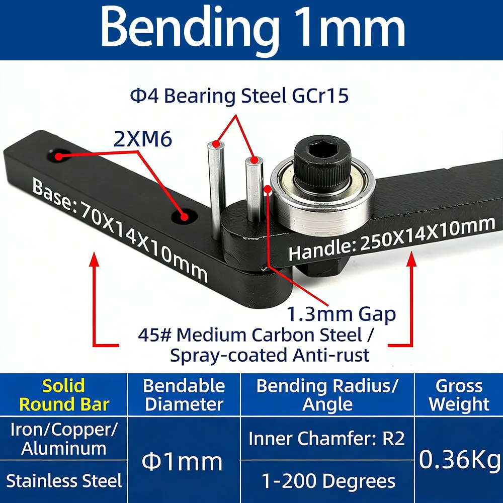 Manual Iron Wire Bender Tool - Solid 304 Stainless Steel Rebar Round Rod Bar Stirrups Bending Machine for DIY, Metalworking Hook