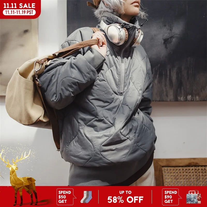 

Maden Женская зимняя теплая толстовка с хлопком куртка серого цвета полузастежка теплая верхняя одежда Легкая эластичная отложная воротник теплая куртка Унисекс толстовка с капюшоном для пар