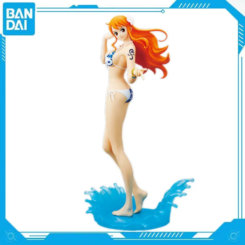 Bandai Genuine Anime One Piece Little Thief Cat Nami Swimsuit Bikini PVC 23cm Figure Ornament Hand Model Toy Gift Collection