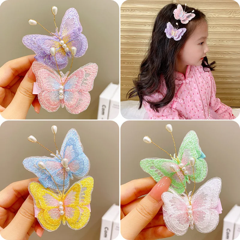 2PCS/Set Kids Cute Colorful Glitter Butterfly Shape Hairpins Baby Sweet Small Hair Claws Ponytail Decorate Hair Clips