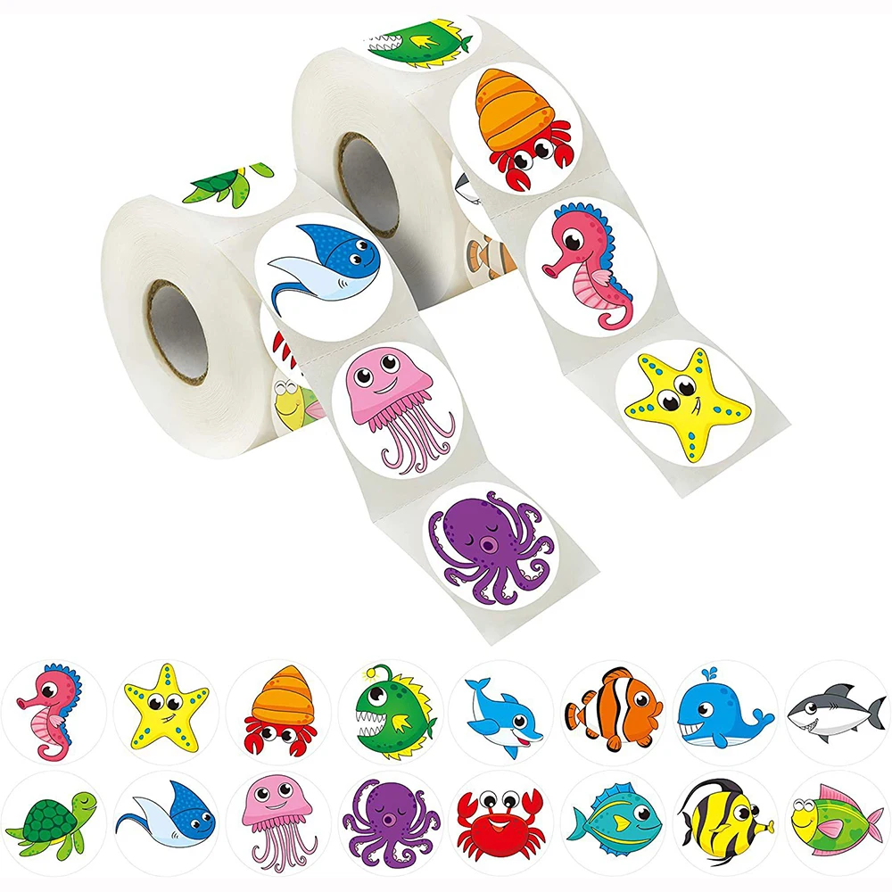 100-500 sztuk 1 cal okrągłe zabawki z kreskówek naklejki ze zwierzętami dla dzieci nagroda dla nauczyciela zachęcaj naklejki artykuły biurowe dla dzieci