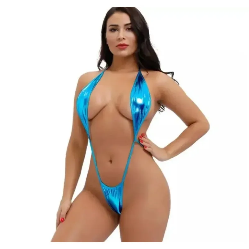 Sexy Latex Catsuit One-piece Three-point Bikini Sexy Swimsuit Set Seductive Pole Dancing Porno Costume Sexy Women Open view 3