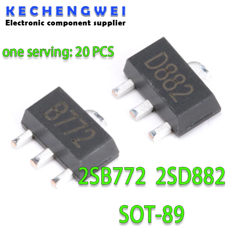 20PCS 2SB772 SOT89 B772 SMD SOT-89 2SD882 D882 PNP MEDIUM POWER TRANSISTOR