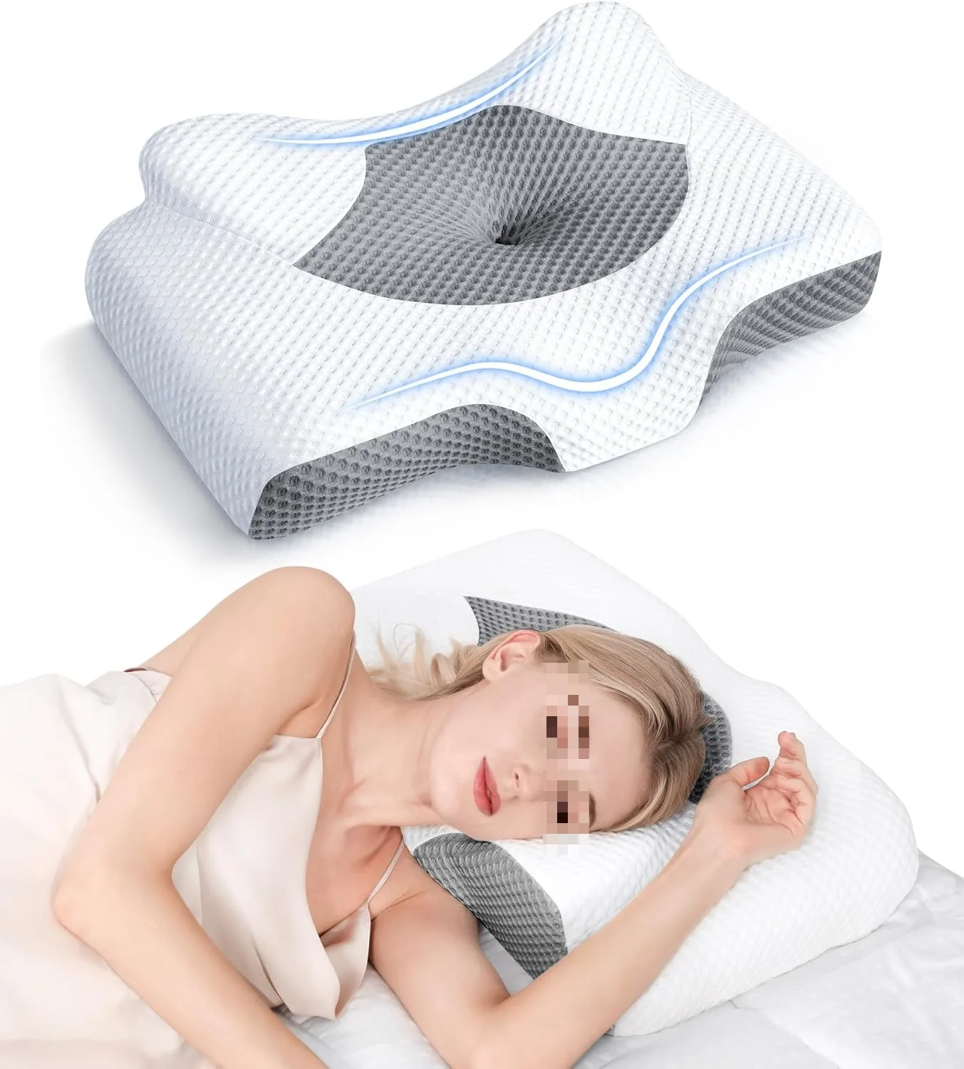 Cervical Pillow for Neck Pain Relief, Hollow Design Odorless Memory Foam Pillows with Cooling Case