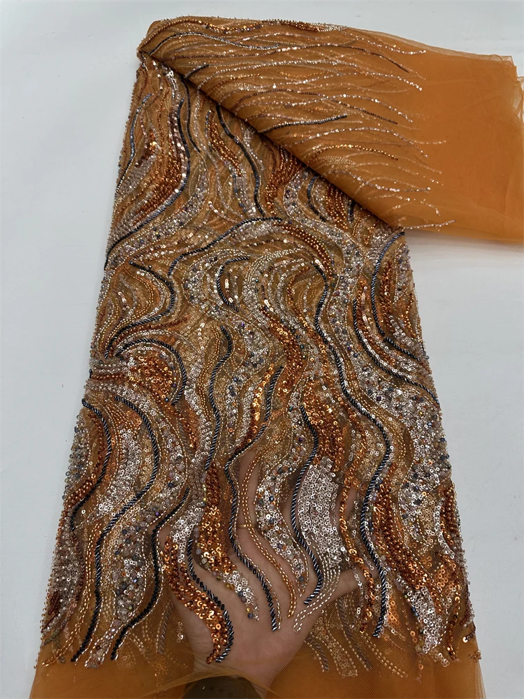 African Sequins Tulle Mesh Lace Fabric Beads 2025 High Quality Lace Nigerian Net Lace Fabrics For Women Party Wedding