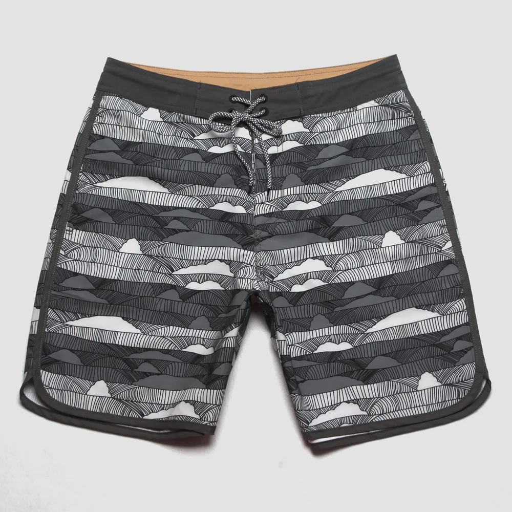 

Grey Wave Printed Boardshorts Quick-drying Waterproof Surf Swim Shorts High Stretch Breathable Thin Homme Swimwear Surfwear