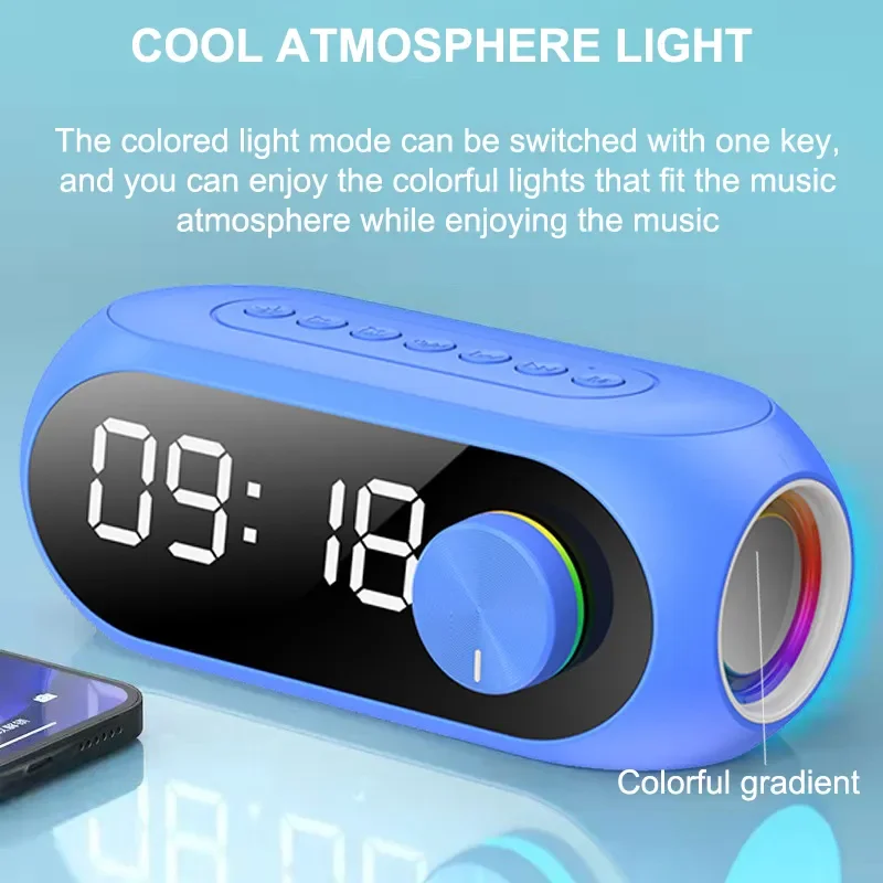 Mirror Alarm Clock Wireless Bluetooth Speaker Multifunction LED Display Stereo Subwoofer Home Decor Aux Music Player Audio Box