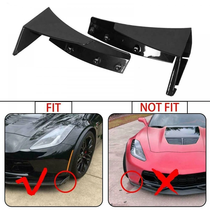 Front Splitter Extension Winglets ABS Kit For 14-Up Corvette C7 Z06 Z07 Stage 3