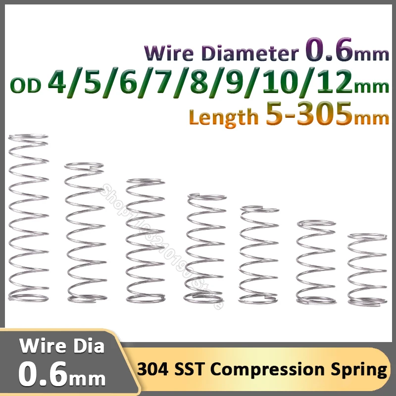 0.6mm Stainless Steel Compression Spring Micro Y-Type Small Rotor Return Pressure Springs OD 4 5 6 7 8 9 10 12mm Length 5-305mm