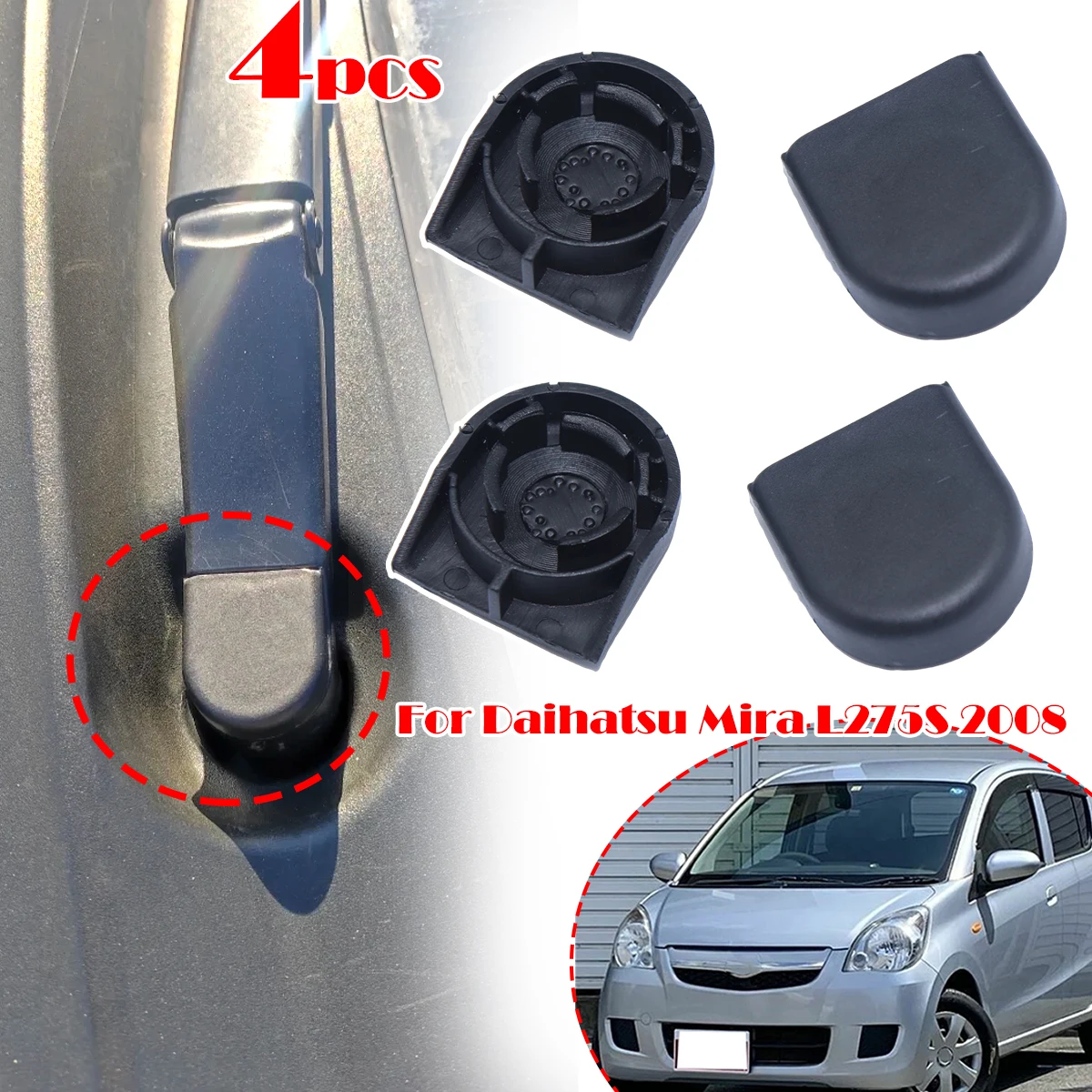 

4pcs Front Windshield Wiper Arm Blade Nut Bolt Caps For Daihatsu Mira L275S 2008 Lexus LS350 Car Windscreen Window Rocker Cover