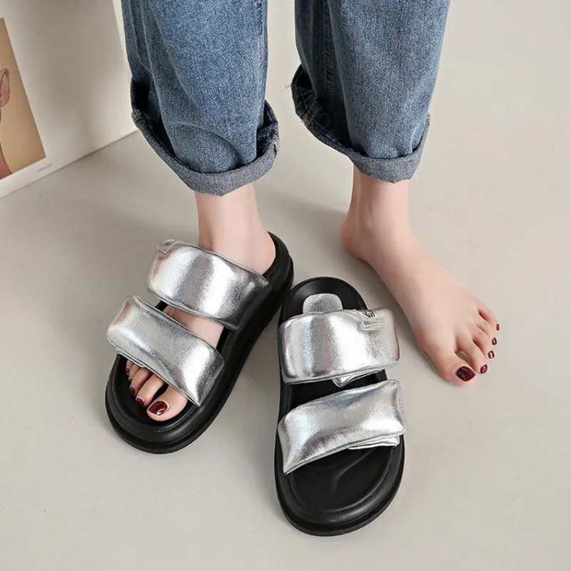 Thick Sole Cool Slippers Open Toe Summer Women New Fashion Candy Color Solid Cloud Slides Slip on Beach Casual Flip Flops Women