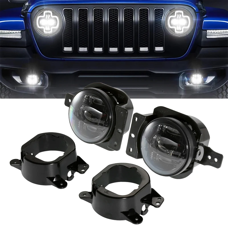 Światła przeciwmgielne LED 60W DRL z uchwytem montażowym wiązki przewodów 6000K 1200LM dla Jeep Wrangler JL 2018-2022 IP65 wodoodporny