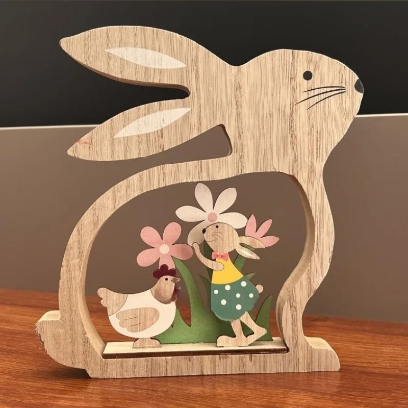 Easter Gifts Bunny Decorations Wood Handmade Art Decorations Desktop Standing Bunny Ornament Figurines Kids Gifts