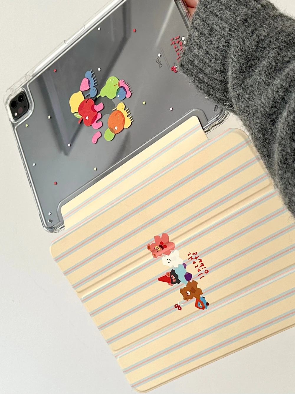 Ins Simple Striped Star Y2K Three Fold Cover For iPad Pro 13 11th M5 M4 12.9 A16 10 8 7 9th 10th Air 11 M2 M3 Mini Tablet Case