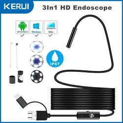 FUERS Android Endoscope Camera 3 IN1 Micro USB Type C  Borescope Mini Camera Waterproof LED Car Inspection For HUAWEI XIAOMI PC