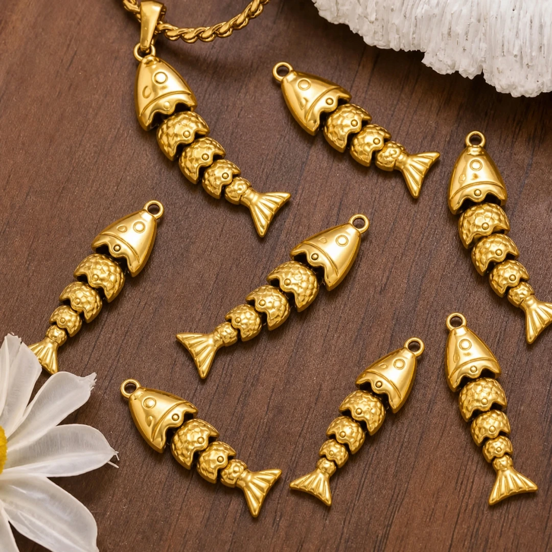 1 Piece Stainless Steel Ocean Fish Charms 18K Real Gold Plated Movable Pendant For DIY Necklace Bracelet Jewelry Making
