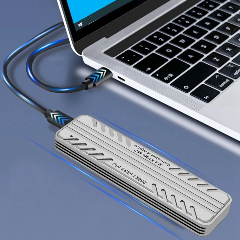 1 Piece M.2 Nvme Solid State Drive External Enclosure Silver Aluminum Alloy USB 3.2 Gen2 Hard Drive Case For SSD 2242/2260/2280