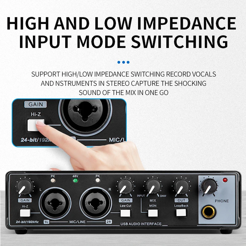 Audio Interface Microphone Sound Card Mixing Console 48V Phantom Power Studio Recording Microphone Electric Guitar Sound Mixer