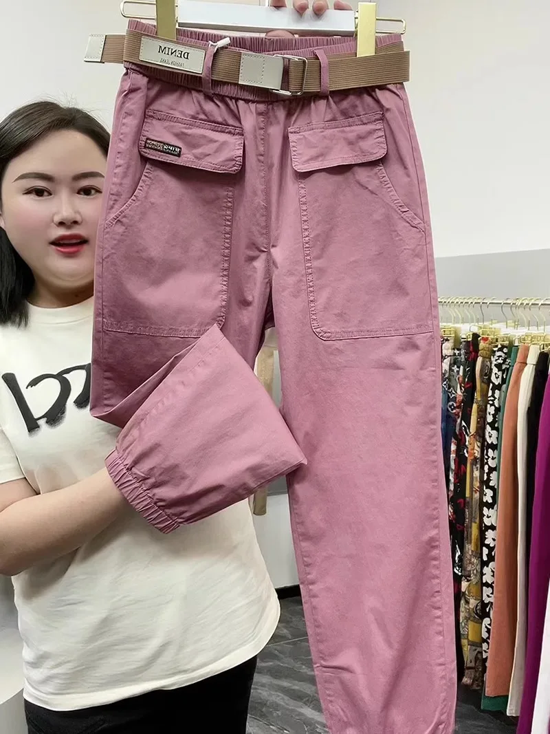 

Свободные утягивающие спортивные брюки с высокой талией, женские брюки Harlan Carrot с девятью точками, корейские брюки для поездок на работу, обычные тонкие