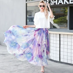 Summer Chiffon Leopard Print Holiday Bohemia Maxi Skirt Vacation Beach Korean Elastic Waist Long Skirts For Woman boho