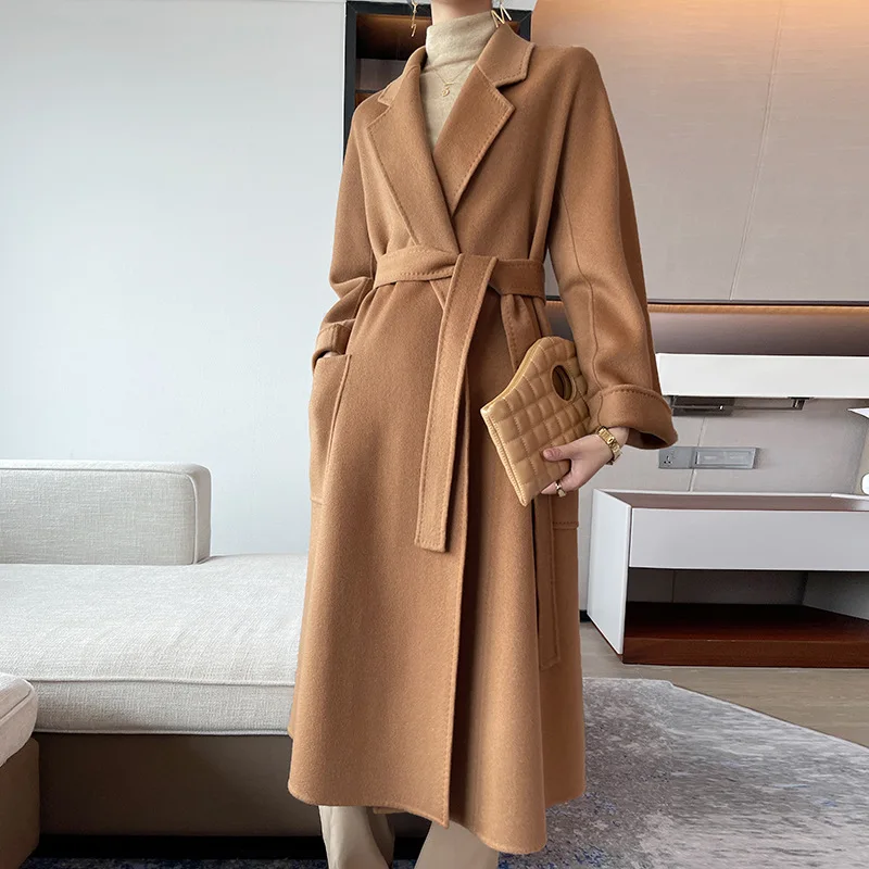 

%Cashmere 7% High Count Australian Wool High Weight Double Sided Cashmere Coat 4 New Flip Collar Long Coat