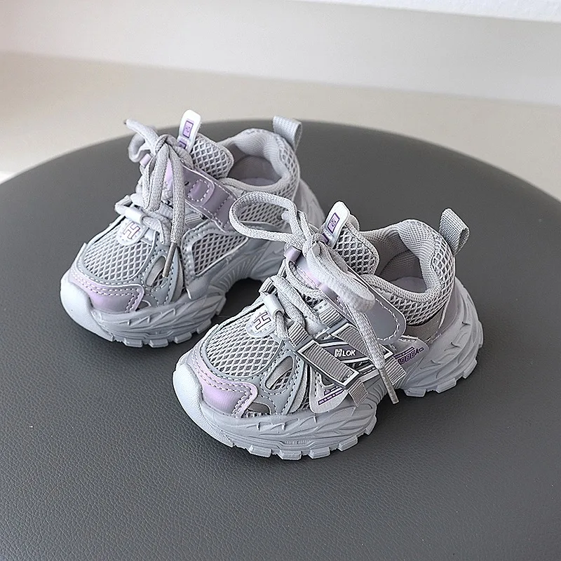 Girls Sneakers Mesh Splicing Kids Shoes Letter Pattern Decoration Trend Boys Casual Shoes 2025 Spring New Children Trainers