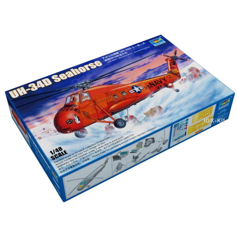 Trumpeter 02886 1/48 H34 CH-34 UH-34D Seahorse Orange Antarctic Navy Choctaw Helicopter Plastic Assembly Model Building Kit