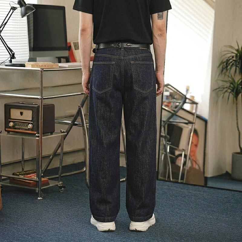 American Style Multiple Buttons Wide-Leg Fashion Black Jeans Men's Vintage Washed Jeans Hip-Hop Streetwear Pants Denim Pants