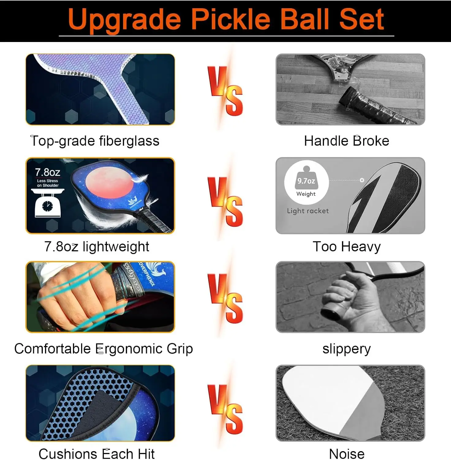 ชุด Pickleball ขนาดระเบียบ FT พร้อมชุดตาข่ายและไม้พายไฟเบอร์กลาส 4 ชิ้น, Pickleball กลางแจ้งและกระเป๋าพกพา