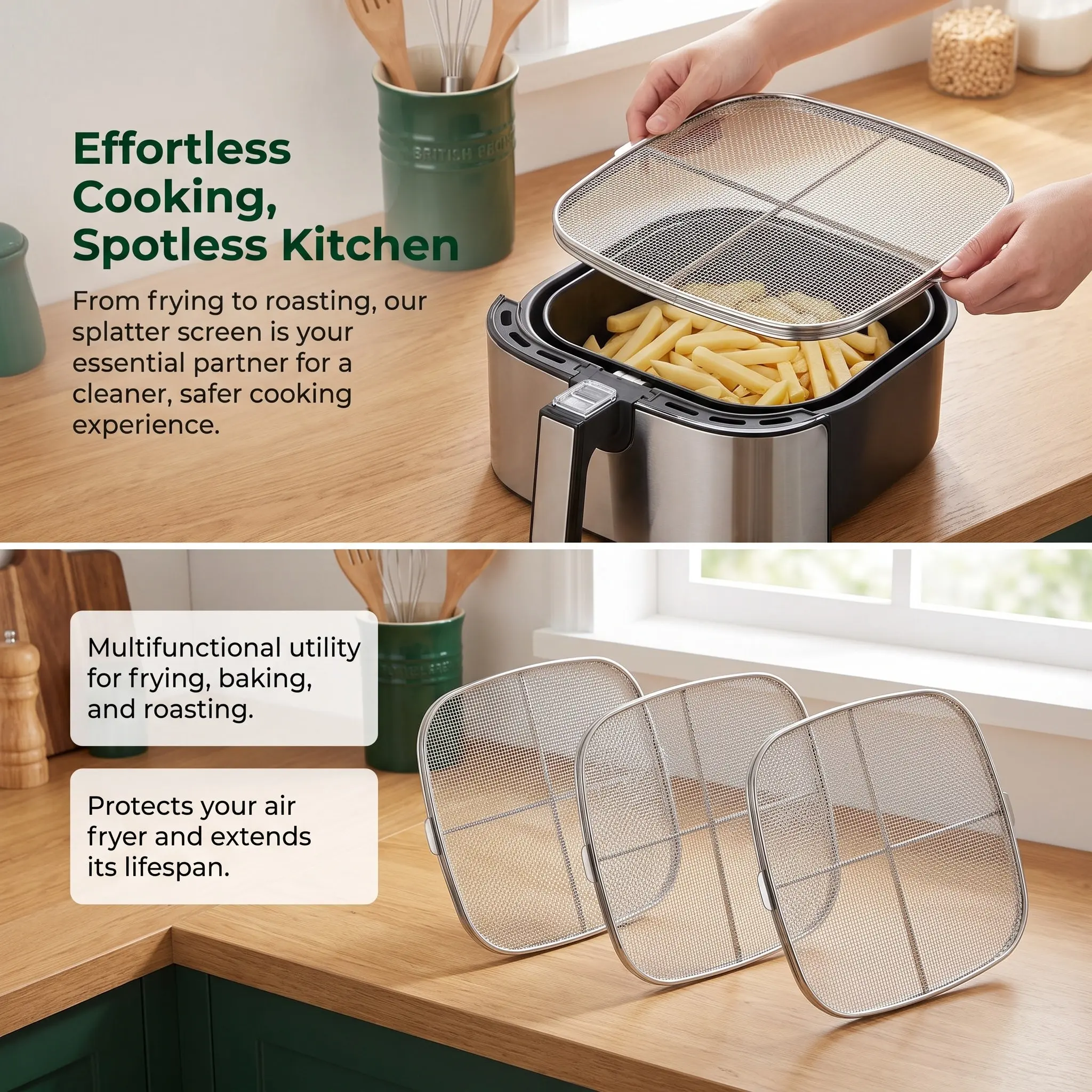 Stainless Steel Fine Mesh Air Fryer Splash Cover Square Oil Splatter Guard Screen Kitchen Grease Splash Shield Replacement 8.4
