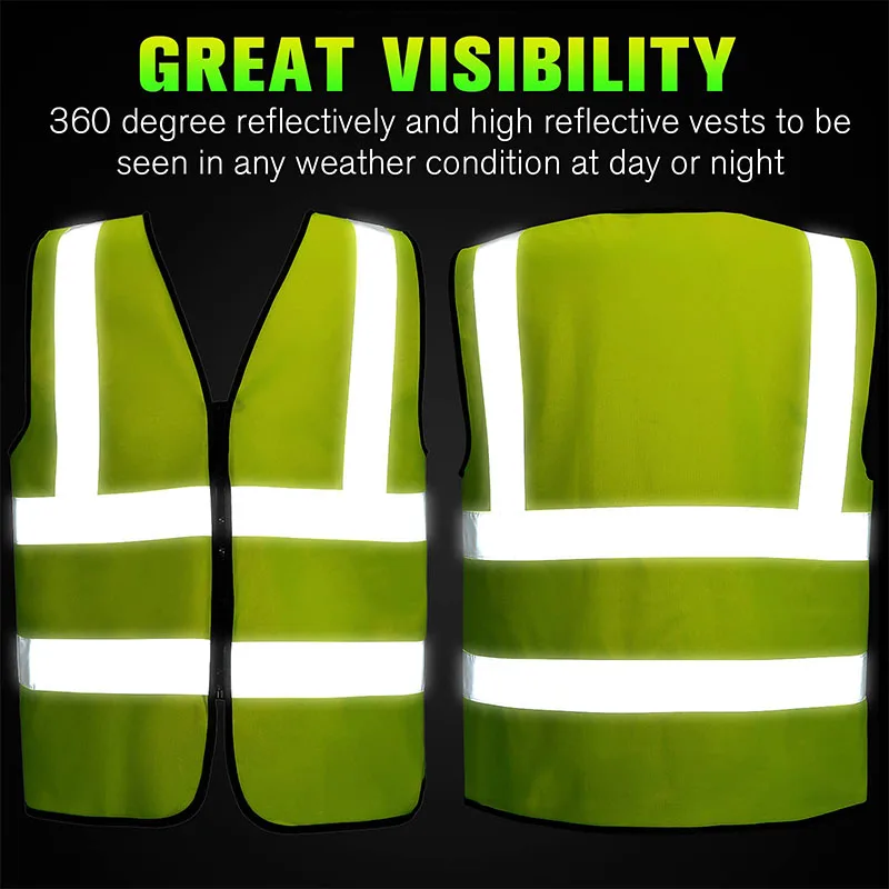 High Visibility Safety Vest with Reflective Strips with Zipper Front, High Visibility and Safety, Breathable Polyester Material