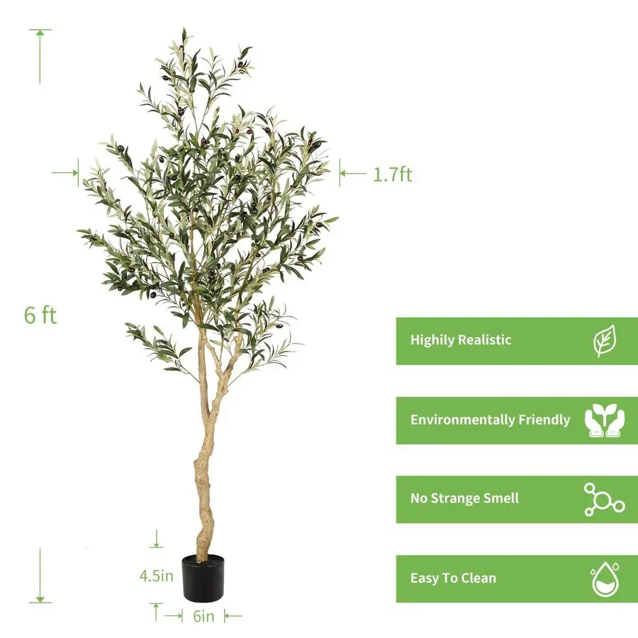 6ft Faux Olijfboom, Hoge Olijfboomplanten, Nep Ingemaakte Olijfzijde Boom, Kunstmatige Olijfbomen voor Modern Home Office Living R