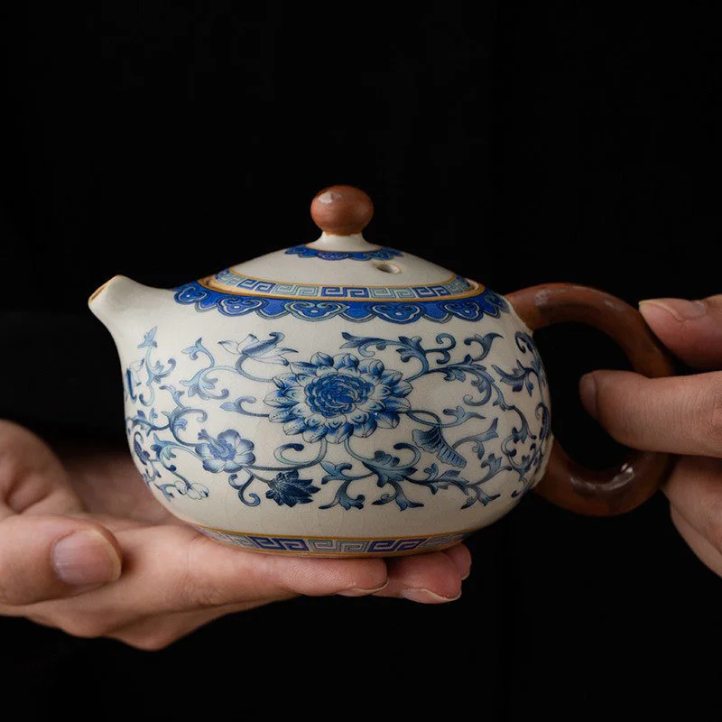 

Blue And White Ru Kiln Xishi Pot Teapot Single Pot High-grade Household Full Of Flowers Wrapped Lotus Kung Fu Tea Teapot