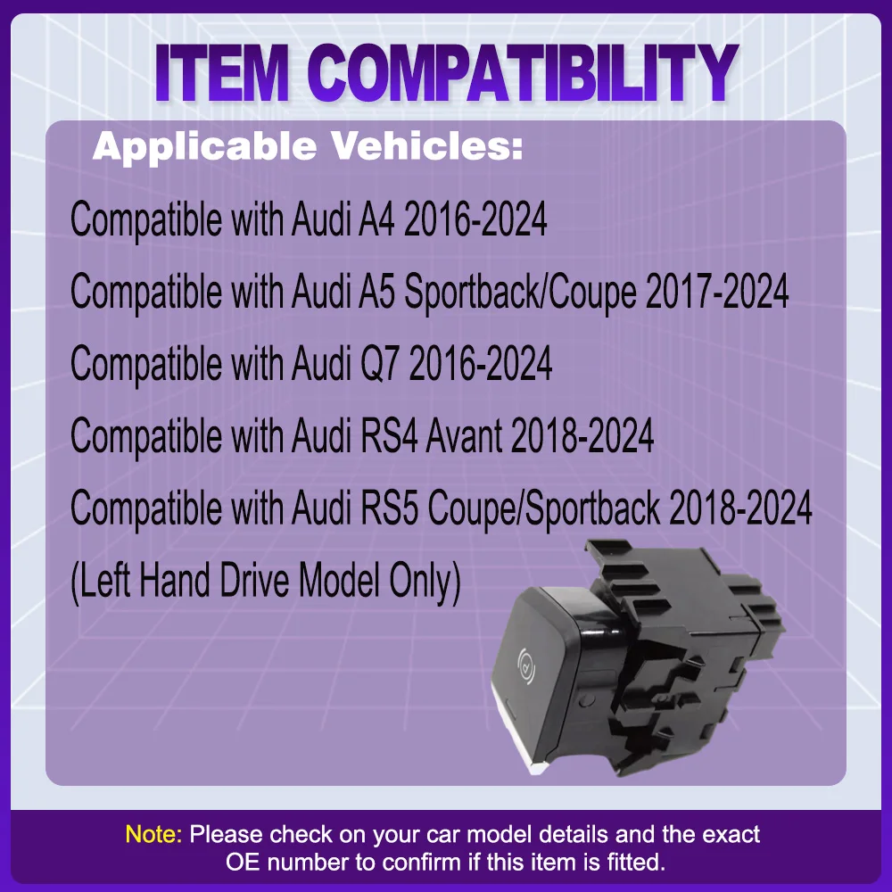 Car Electronic Hand Brake Parking Control Switch for Audi A4 A5 Q7 RS4 Avant RS5 2018 2019 2020 2021 2022 2023 2024 4M1927225A