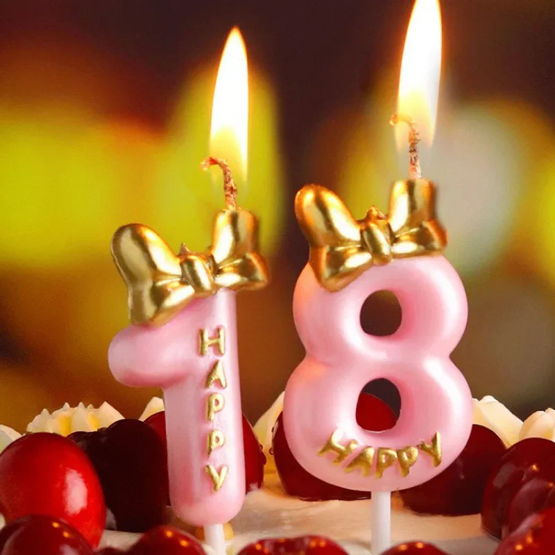 Cute Bowknot Birthday Number Candle Princess Prince 0-9 Number Candles Cake Decor Digital Candle Topper Party Candles Supplies