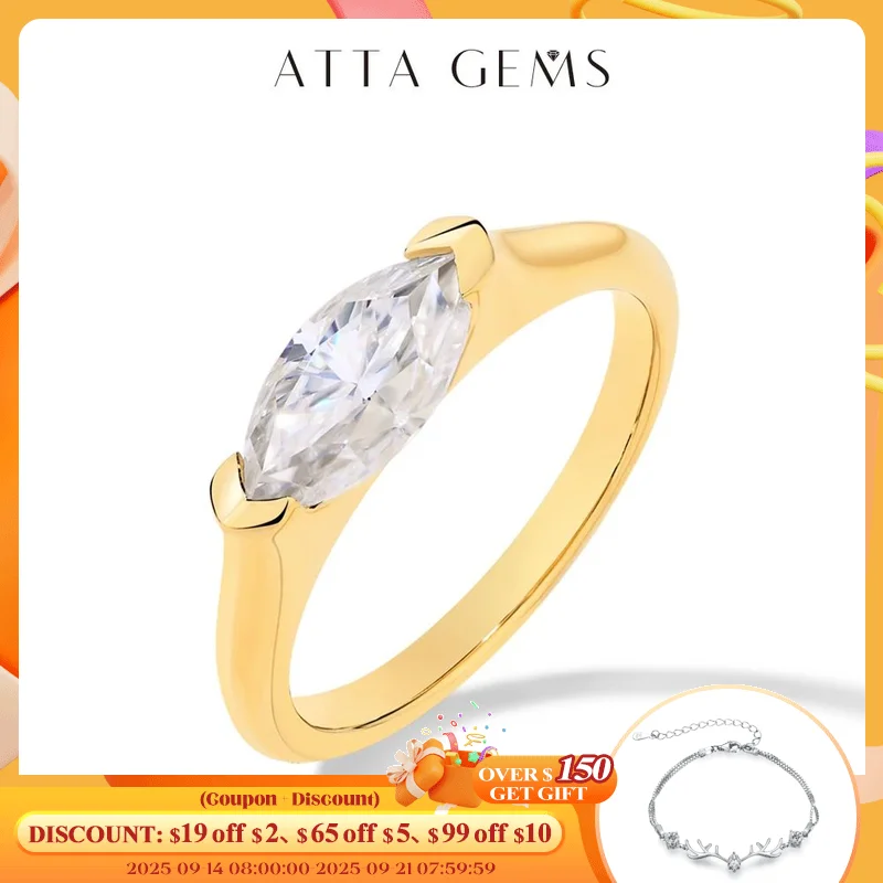 

ATTAGEMS S925 Silver Solid 14K 18K Gold Marquise Cut 1CT Moissanite Diamond Rings for Women Men D Color With Certificed Jewelry