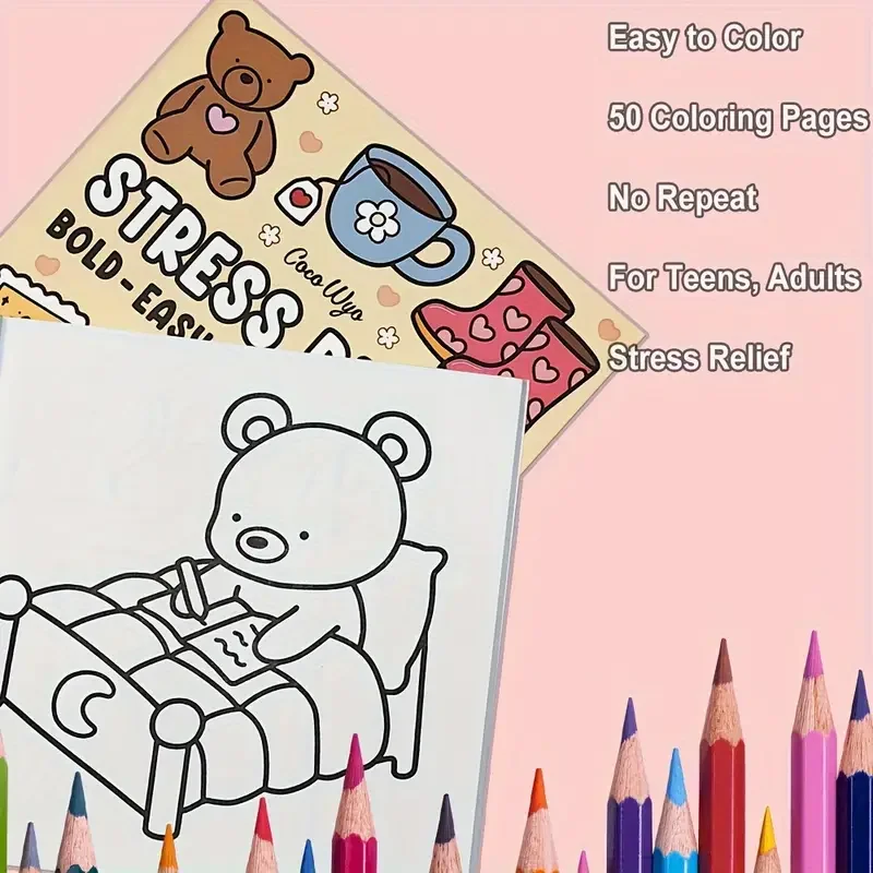 1pc Coco Wyo Stress Relief Adult Coloring Book, 22 Thick Paper Pages,  Bold Designs, No Batteries Required, Ideal for Christmas
